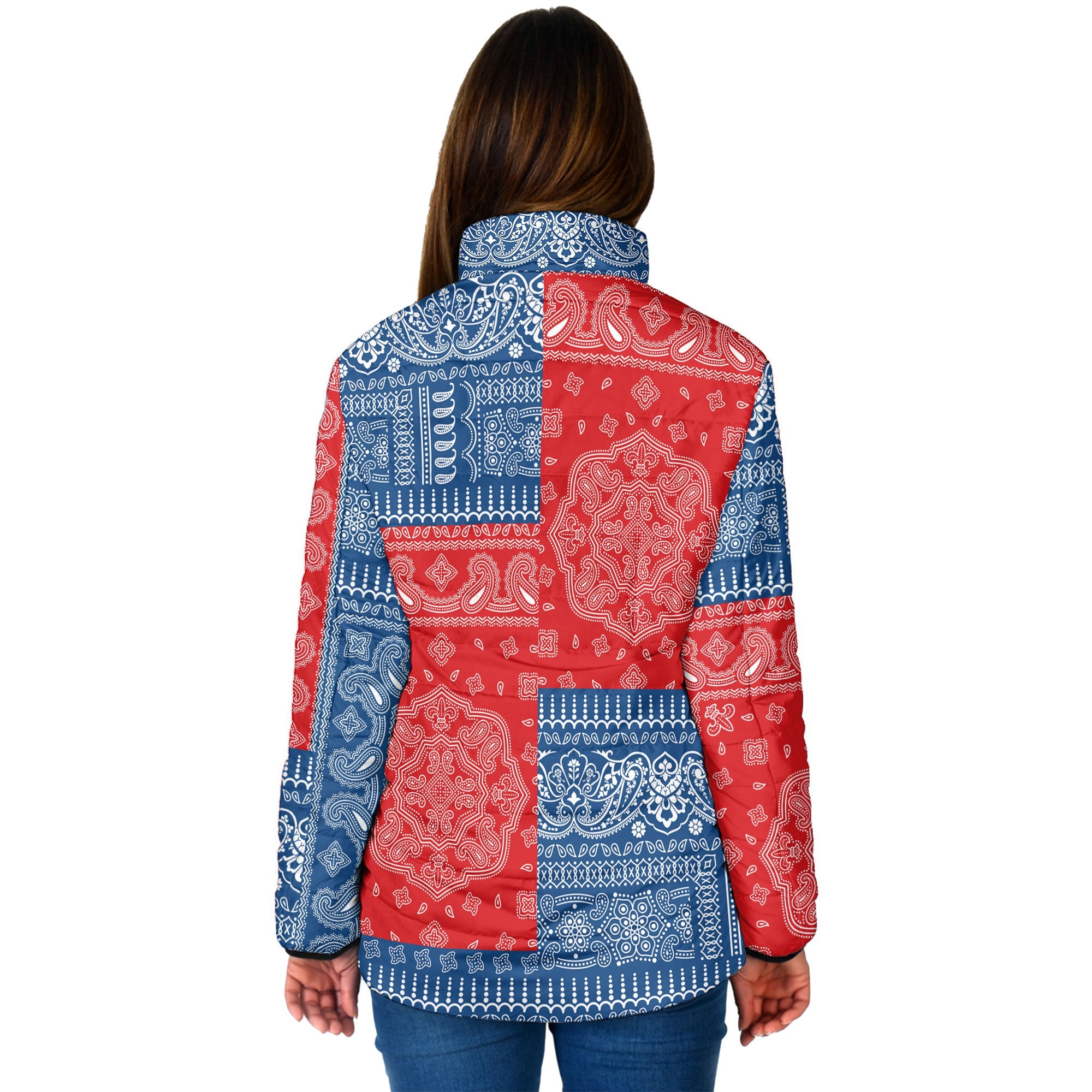 Czech Republic Women Padded Jacket Flag And Paisley Basic Style 2