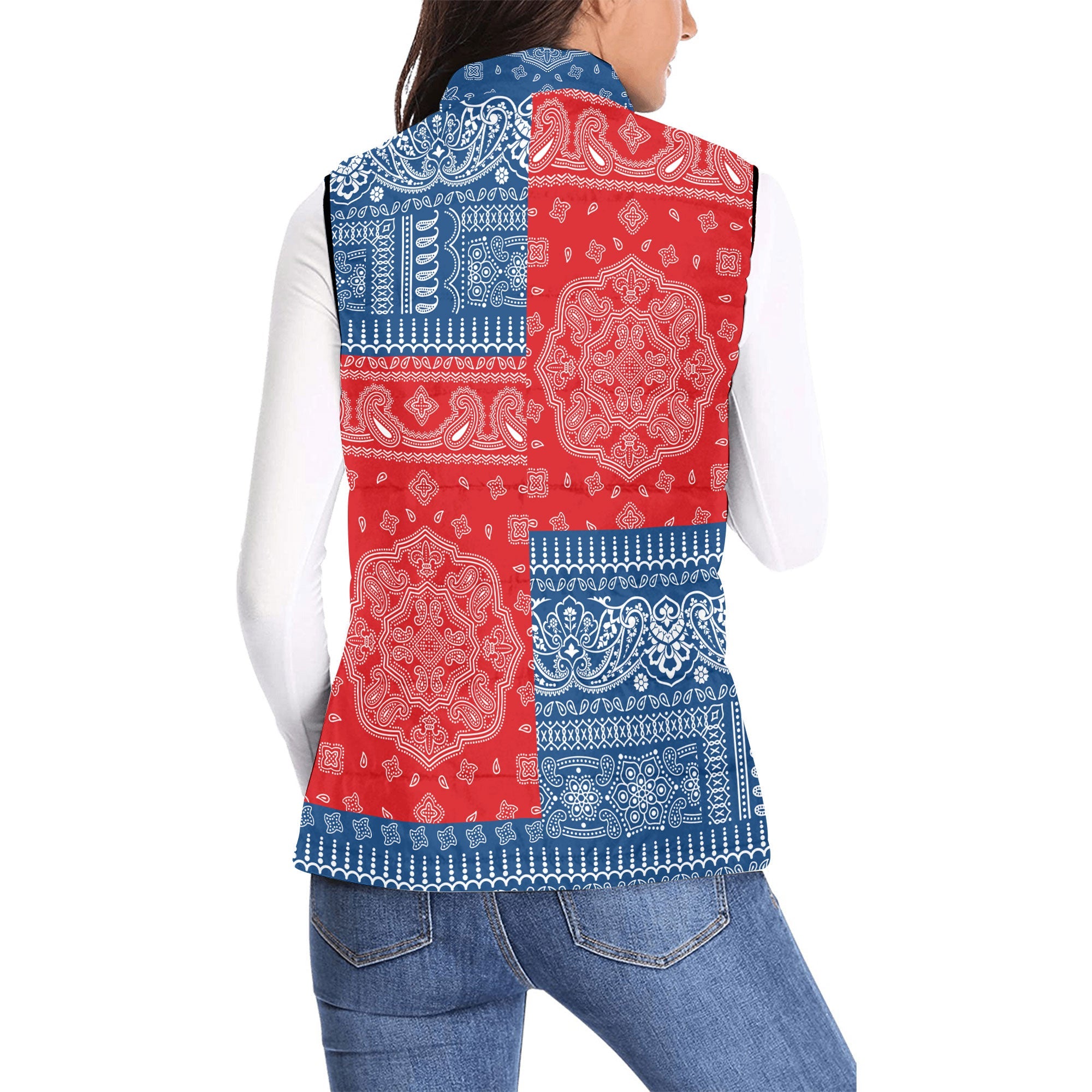 Czech Republic Women Padded Jacket Vest Flag And Paisley Basic Style 2