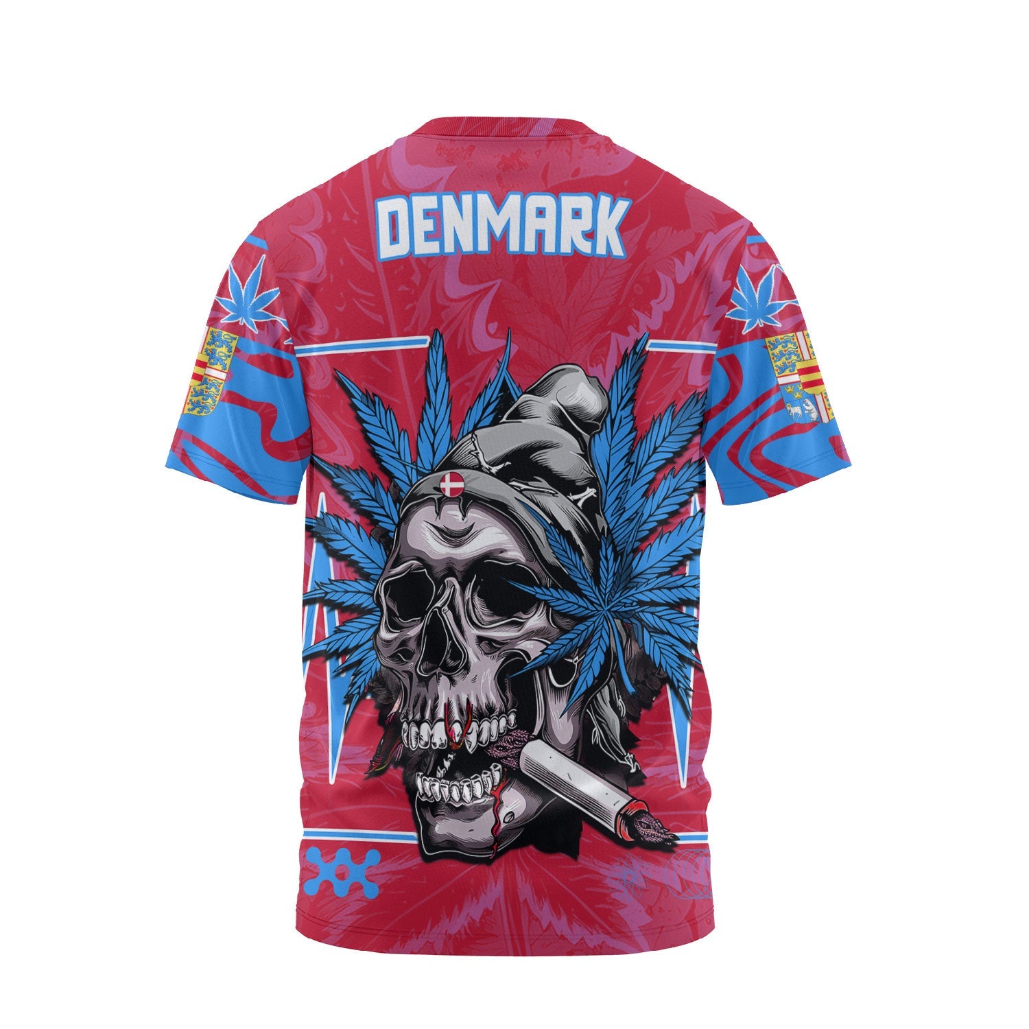 Denmark T Shirt Flag & Coat Of Arms Fire Middle Version Marijuanas Style