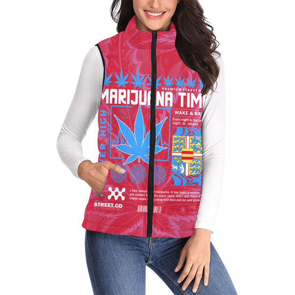 Denmark Women Padded Jacket Vest Flag & Coat Of Arms Fire Middle Version Marijuanas Style