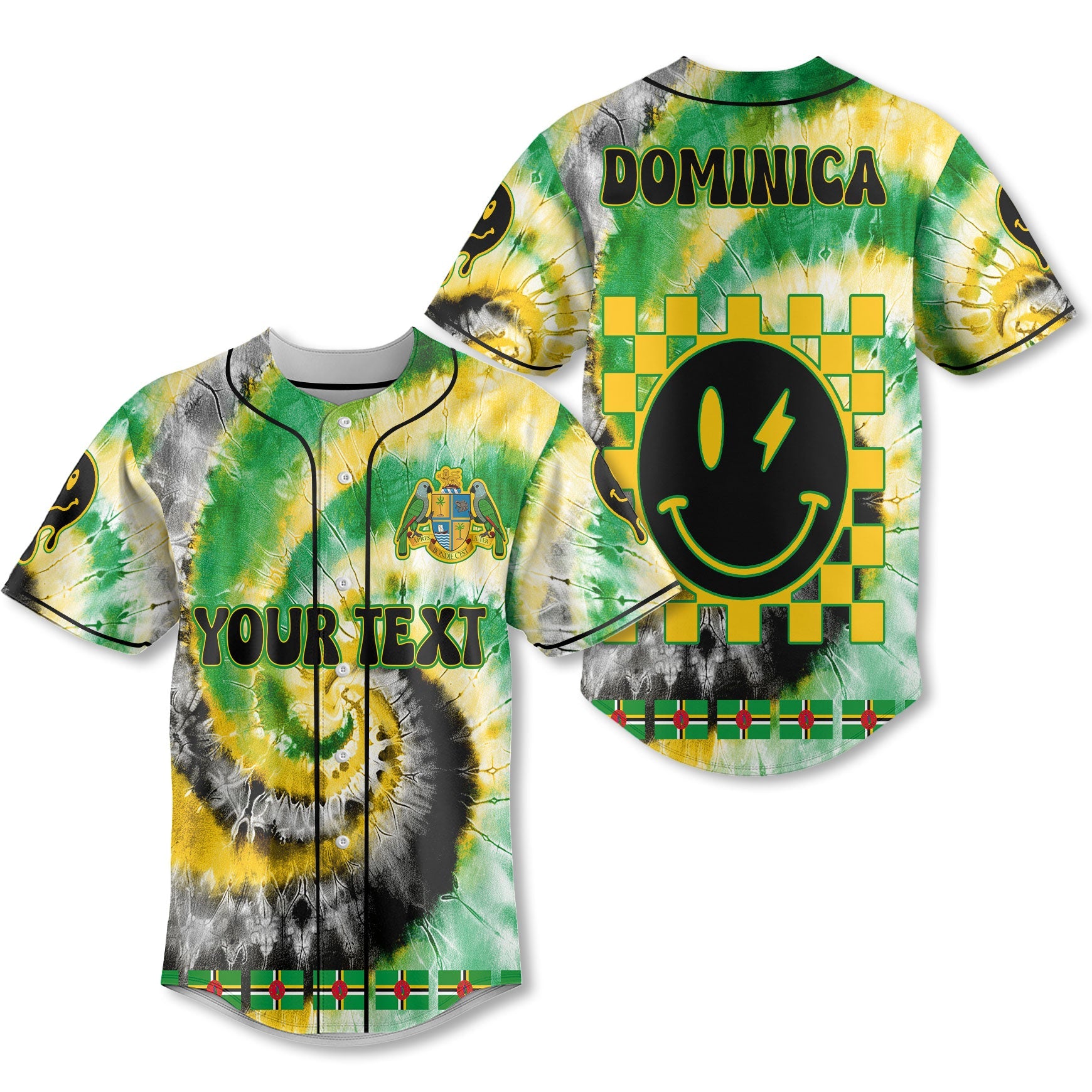 Dominica Baseball Jersey Custom Tie Dye Style 1