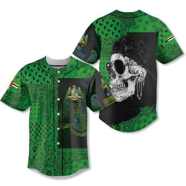 Dominica Baseball Jersey Paisley Flag And Skull Style 1