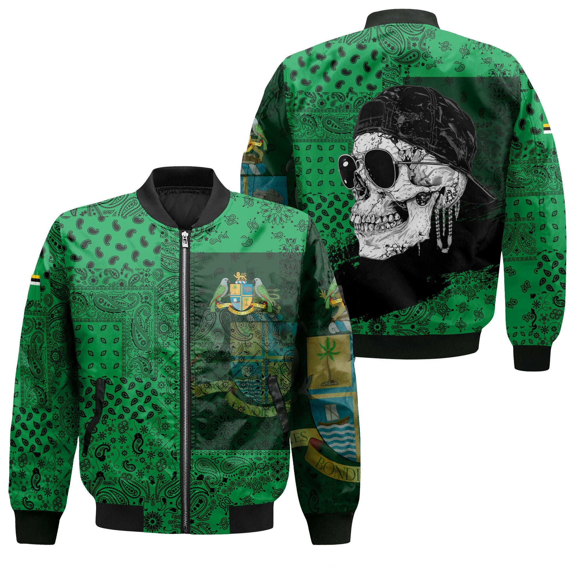 Dominica Bomber Jacket Paisley Flag And Skull Style 1