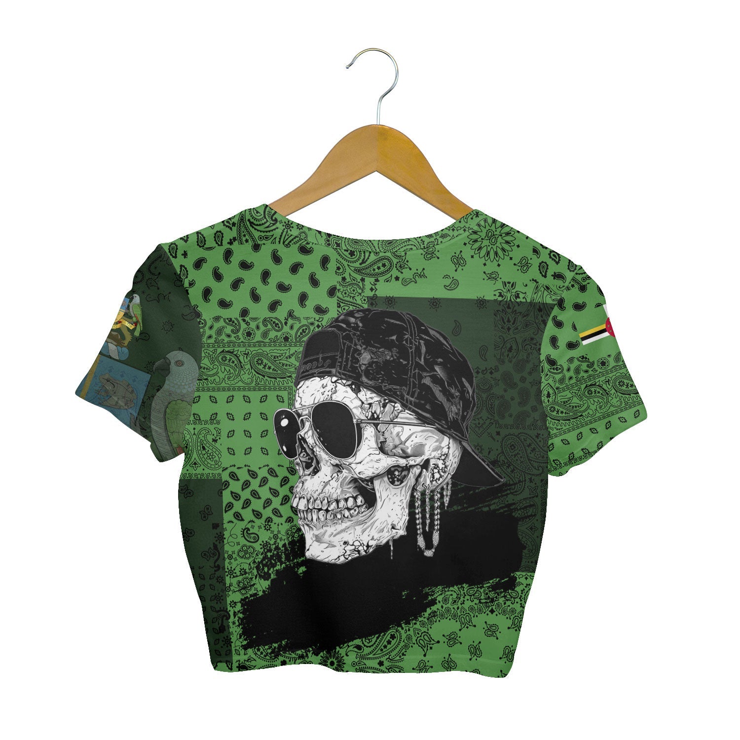 Dominica Croptop T Shirt Paisley Flag And Skull Style 2