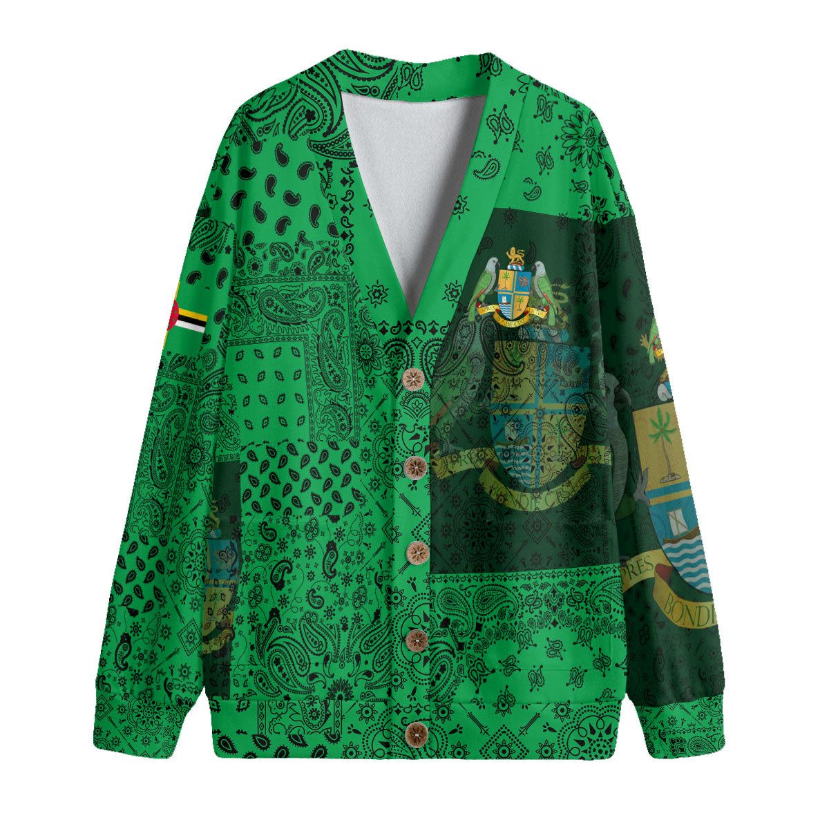 Dominica Fleece Cardigan Paisley Flag And Skull Style 1