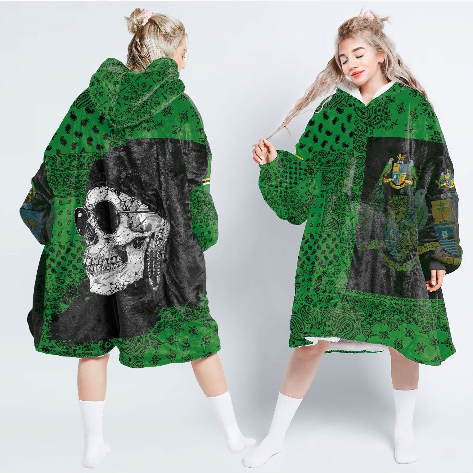 Dominica Hoodie Blanket Paisley Flag And Skull Style 1