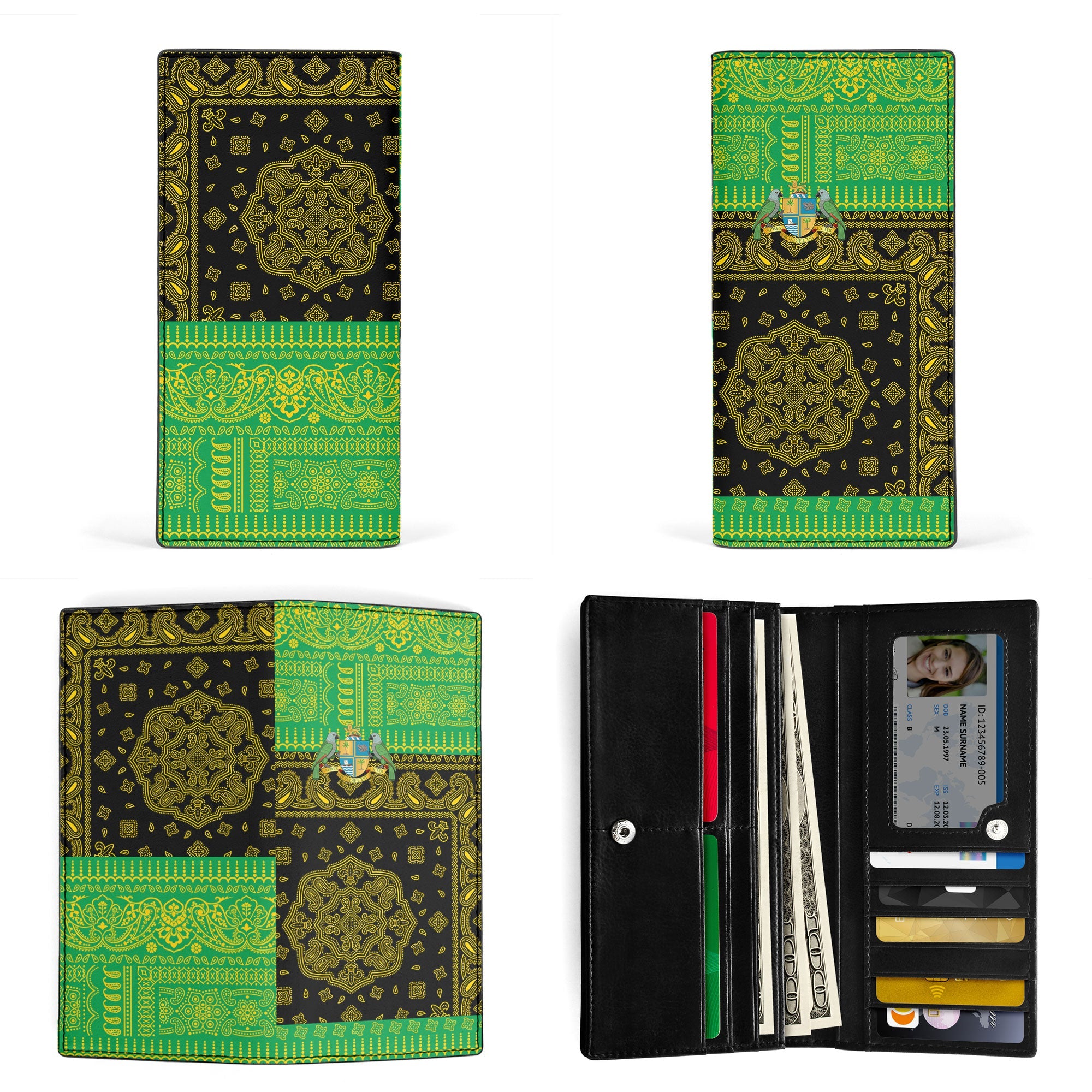 Dominica Leather Wallet Flag And Paisley Basic Style 3