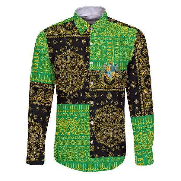 Dominica Long Sleeve Button Shirt Flag And Paisley Basic Style 1