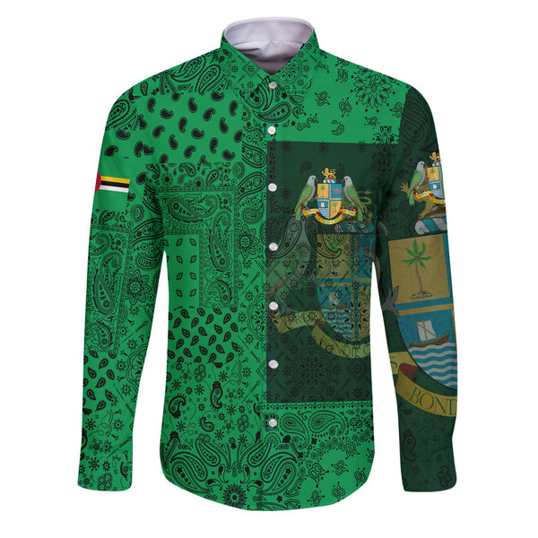 Dominica Long Sleeve Button Shirt Paisley Flag And Skull Style 1