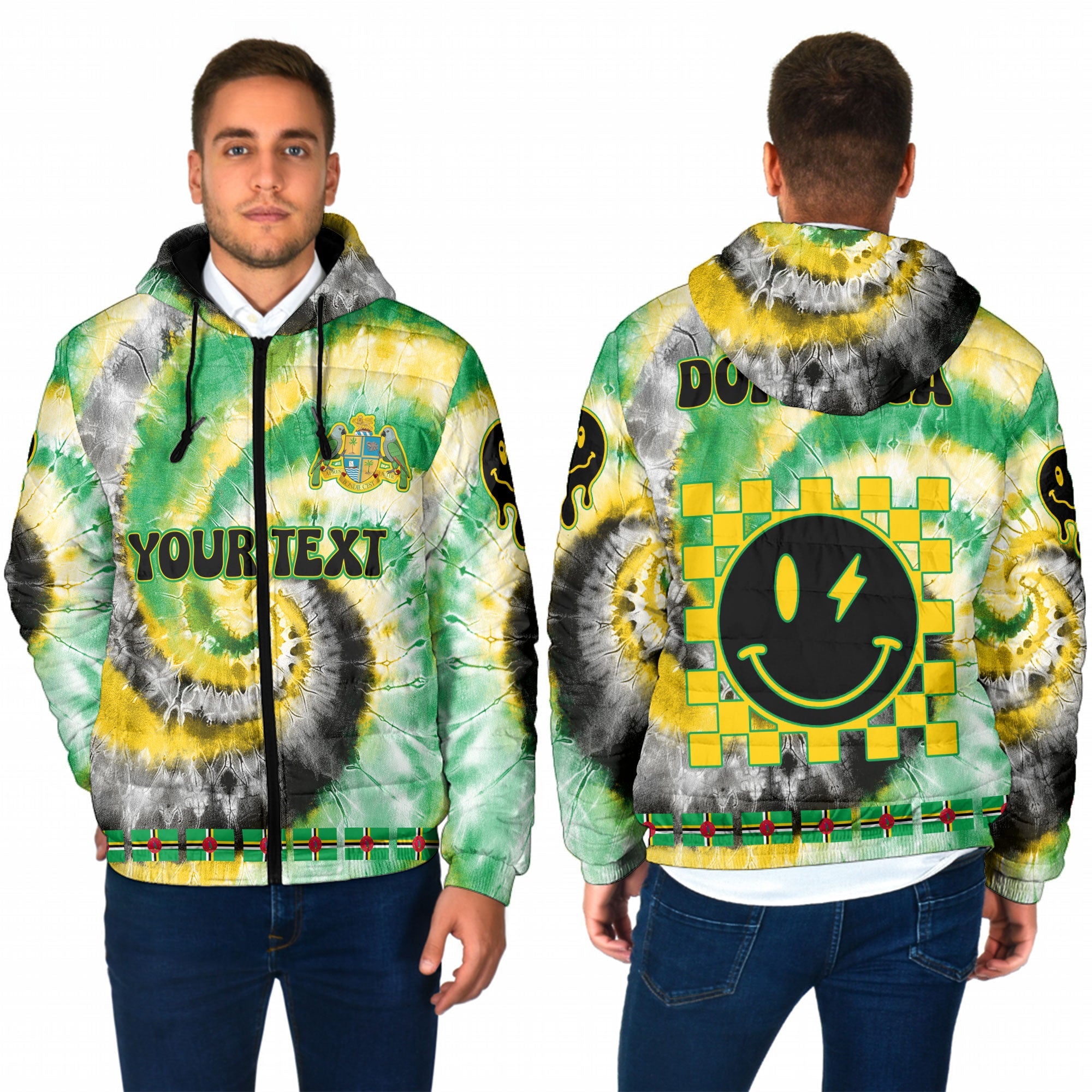 Dominica Men Hooded Padded Jacket Custom Tie Dye Style 1