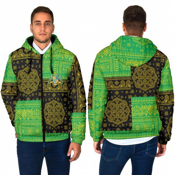 Dominica Men Hooded Padded Jacket Flag And Paisley Basic Style 1