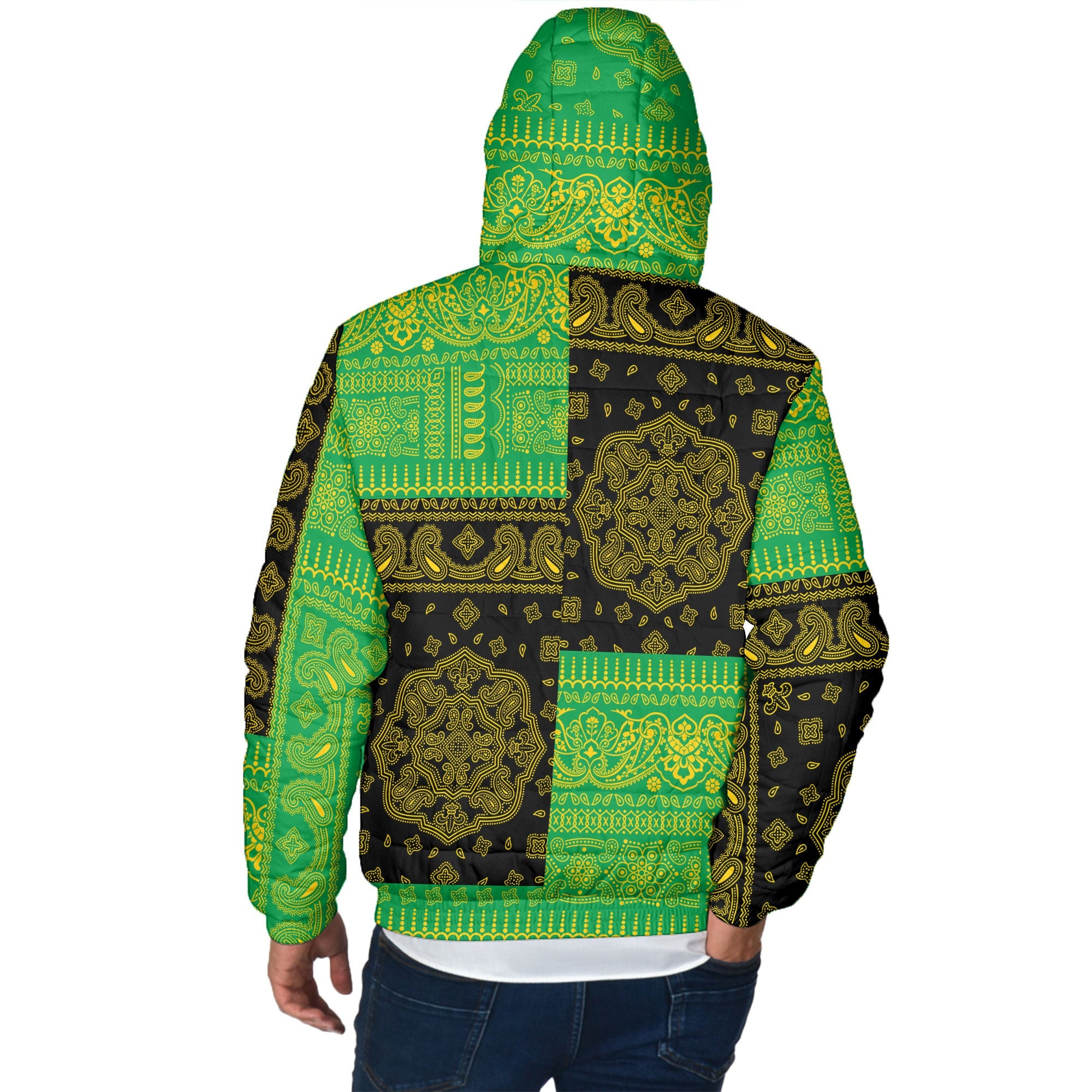 Dominica Men Hooded Padded Jacket Flag And Paisley Basic Style 3