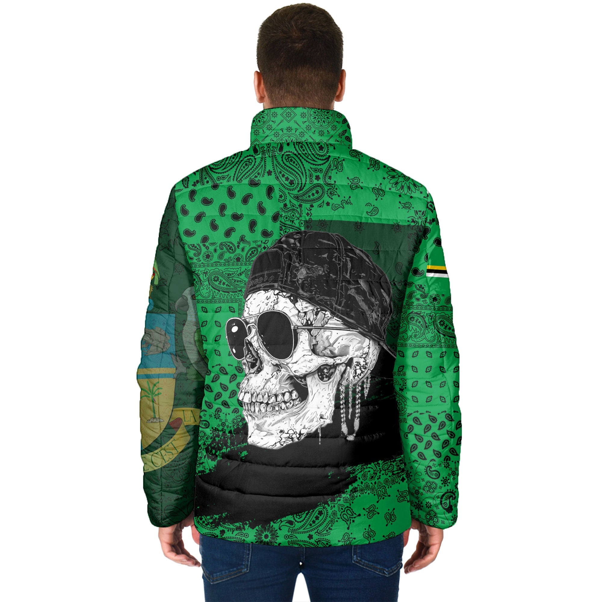 Dominica Men Padded Jacket Paisley Flag And Skull Style 2