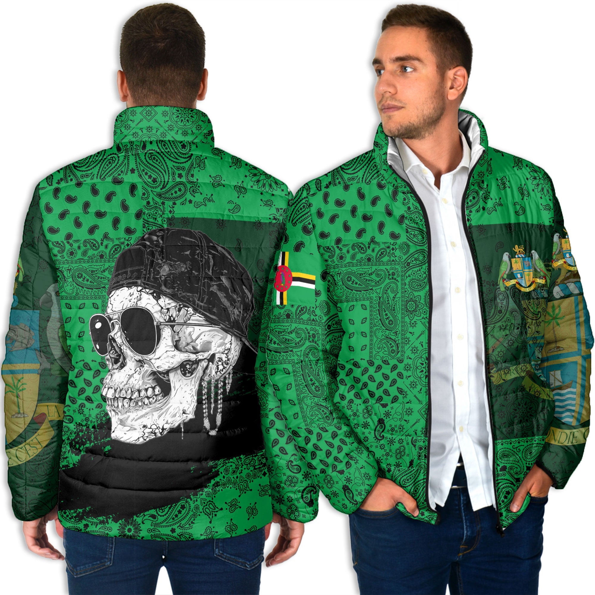 Dominica Men Padded Jacket Paisley Flag And Skull Style 4