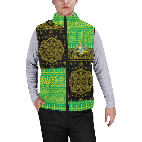 Dominica Men Padded Jacket Vest Flag And Paisley Basic Style 1