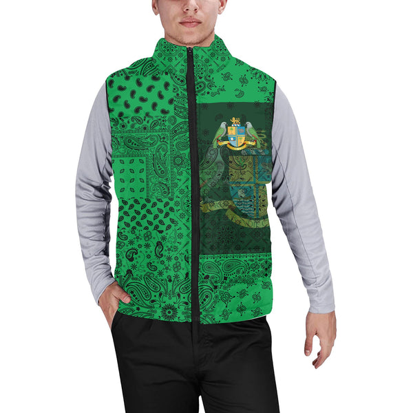 Dominica Men Padded Jacket Vest Paisley Flag And Skull Style 1