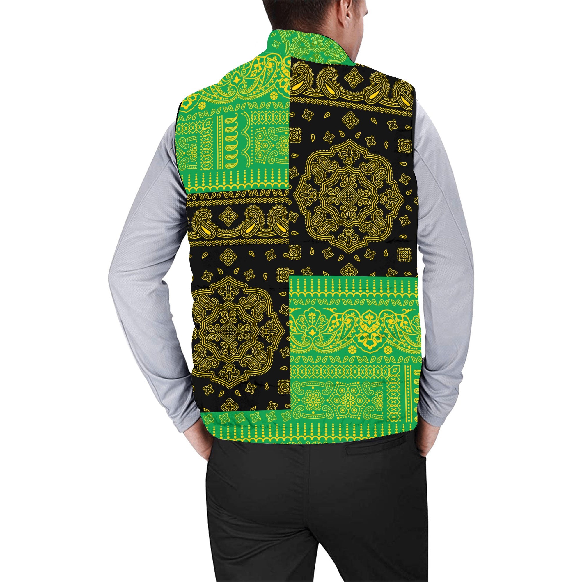 Dominica Men Padded Jacket Vest Flag And Paisley Basic Style 2