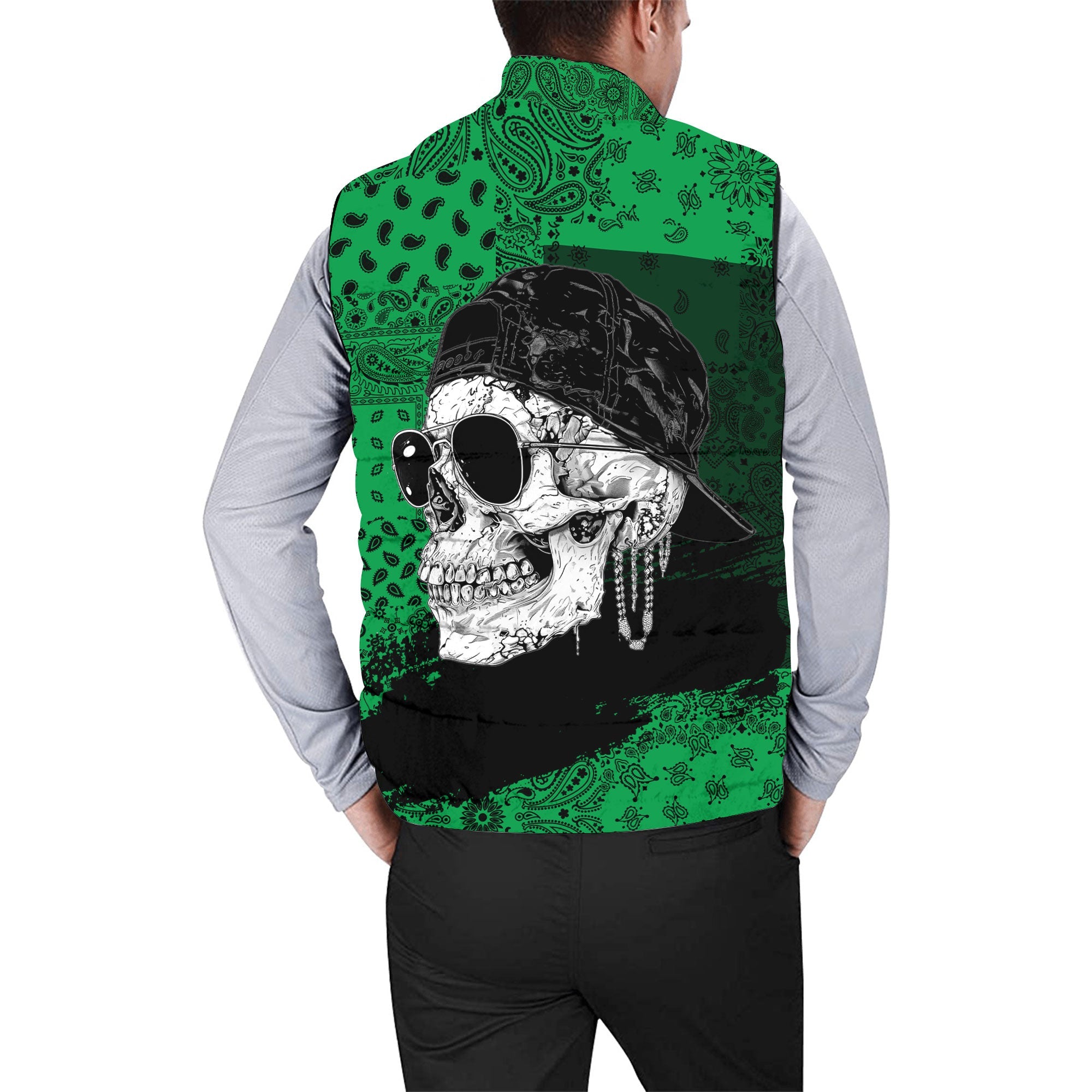 Dominica Men Padded Jacket Vest Paisley Flag And Skull Style 2