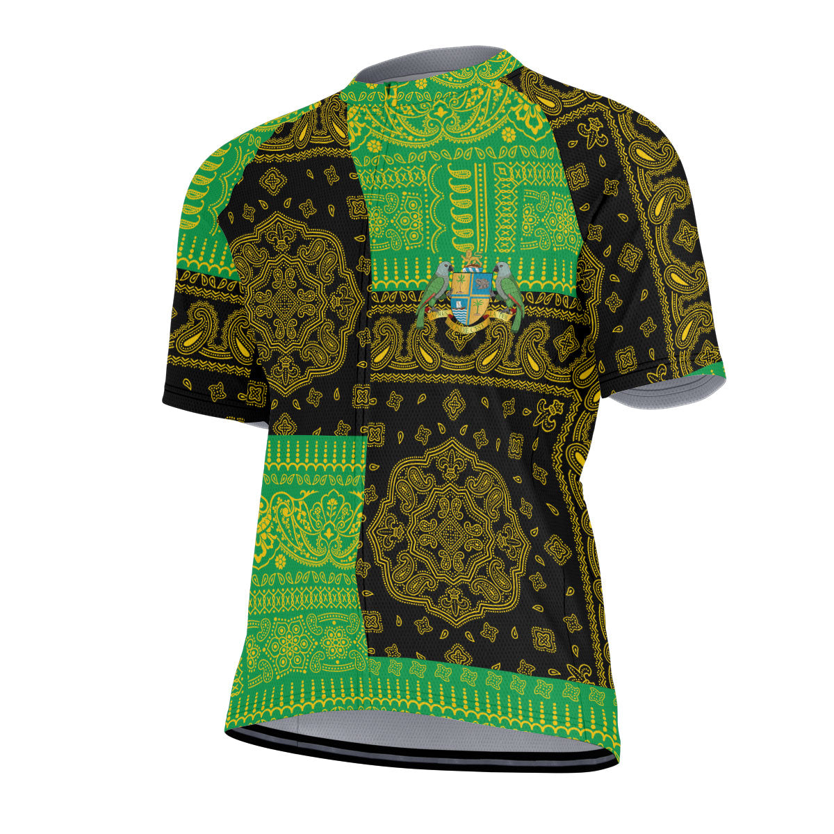 Dominica Men Cycling Jersey Flag And Paisley Basic Style 2