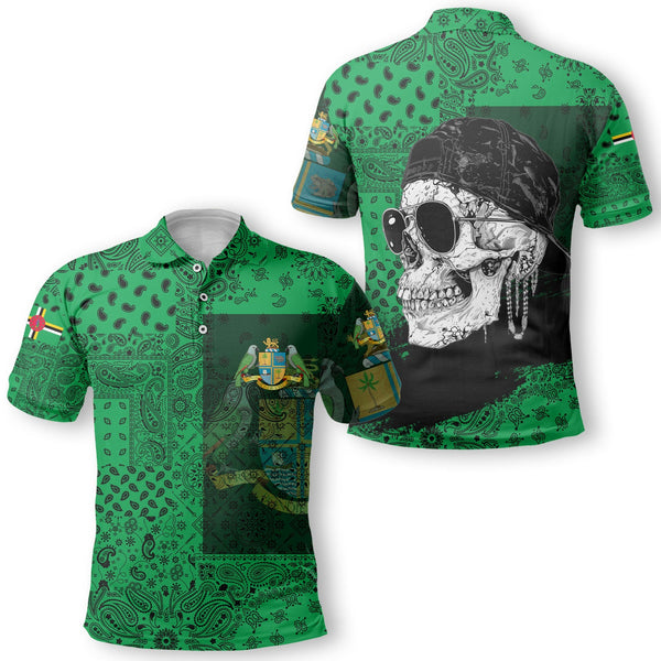 Dominica Polo Shirt Paisley Flag And Skull Style 1