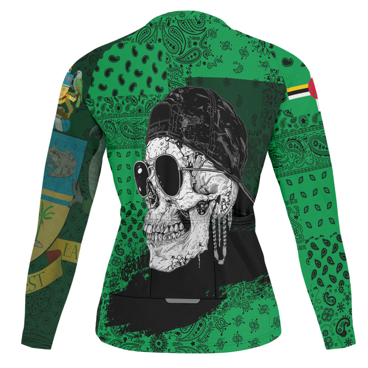 Dominica Raglan Men Cycling Jersey Long Sleeve Paisley Flag And Skull Style 2