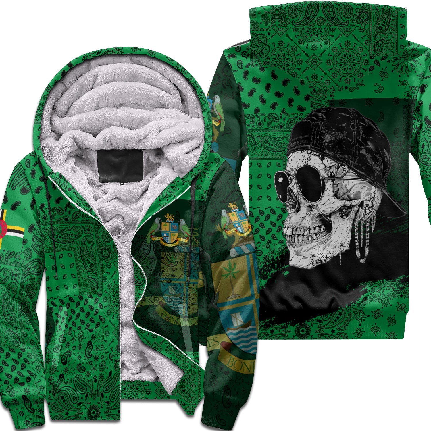 Dominica Sherpa Hoodie Paisley Flag And Skull Style 1