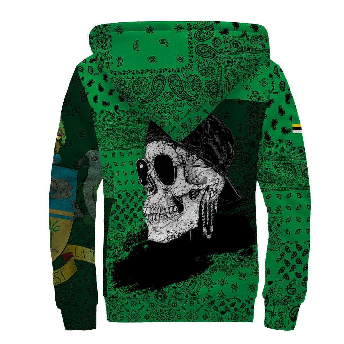 Dominica Sherpa Hoodie Paisley Flag And Skull Style 2