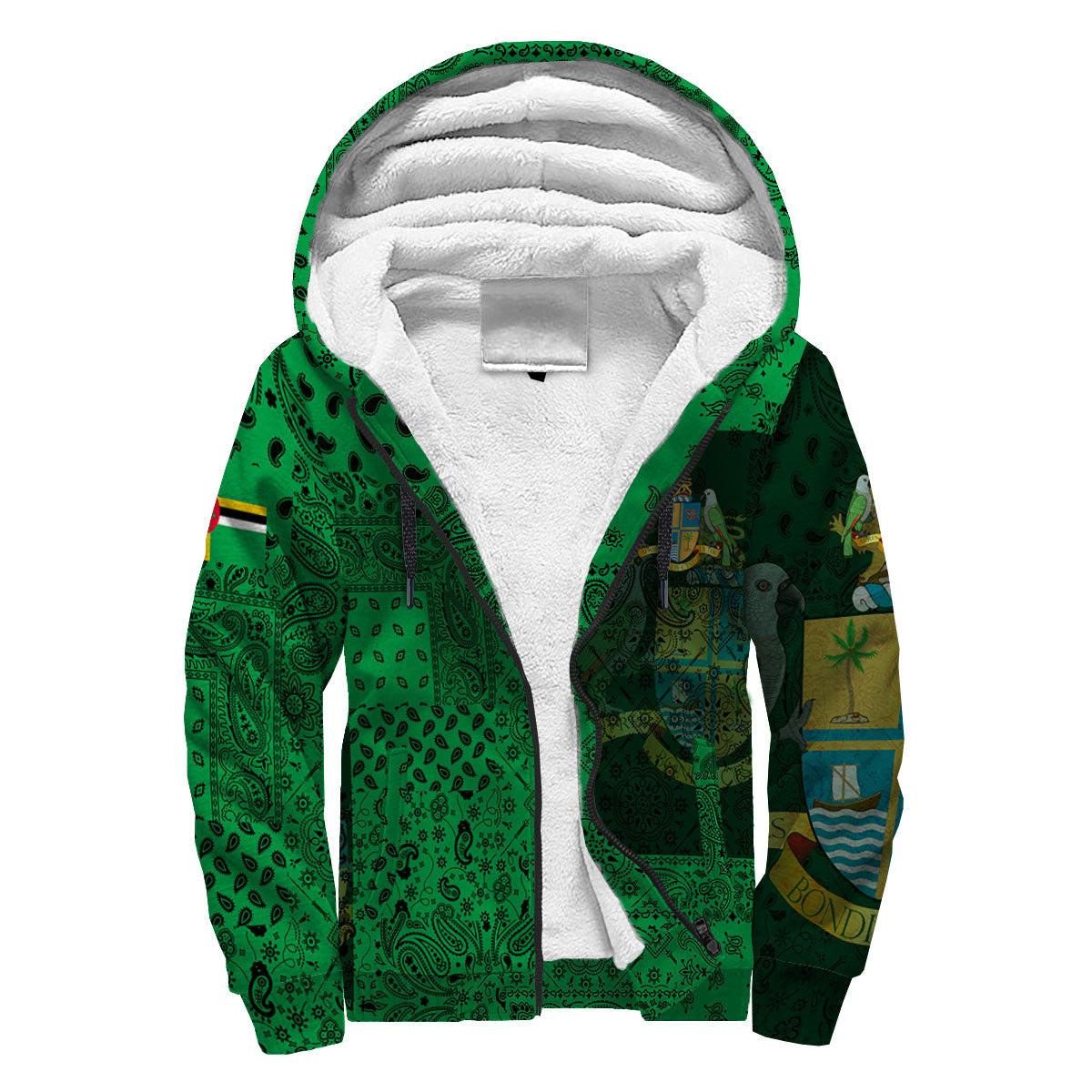 Dominica Sherpa Hoodie Paisley Flag And Skull Style 3