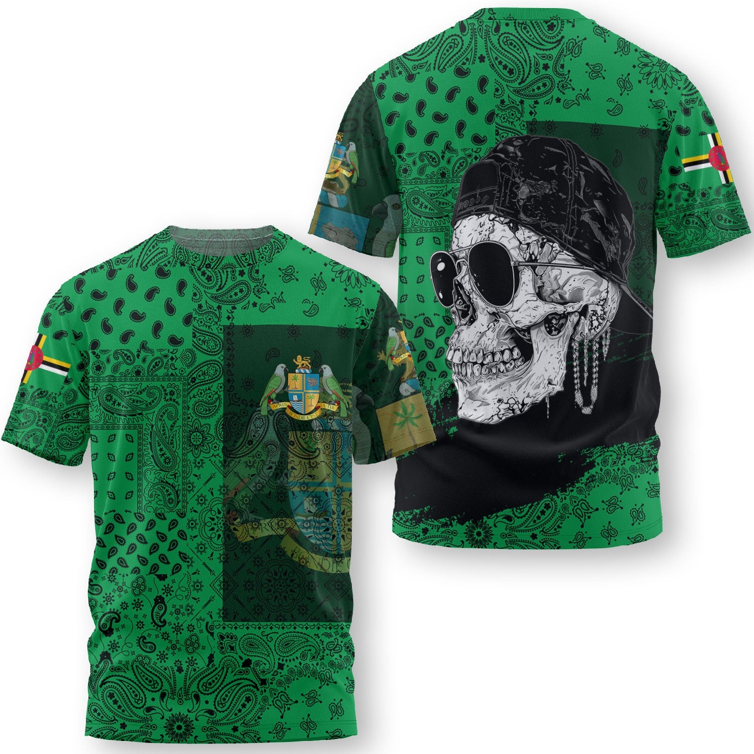 Dominica T Shirt Paisley Flag And Skull Style 3