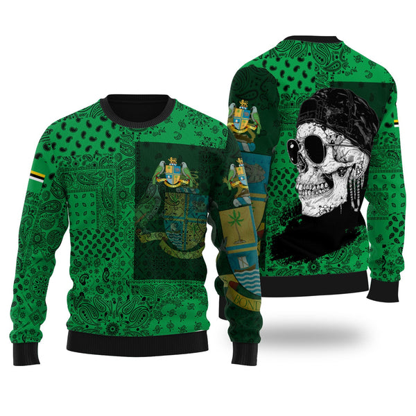 Dominica Ugly Sweater Paisley Flag And Skull Style 1