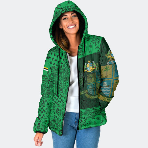 Dominica Women Hooded Padded Jacket Paisley Flag And Skull Style 1