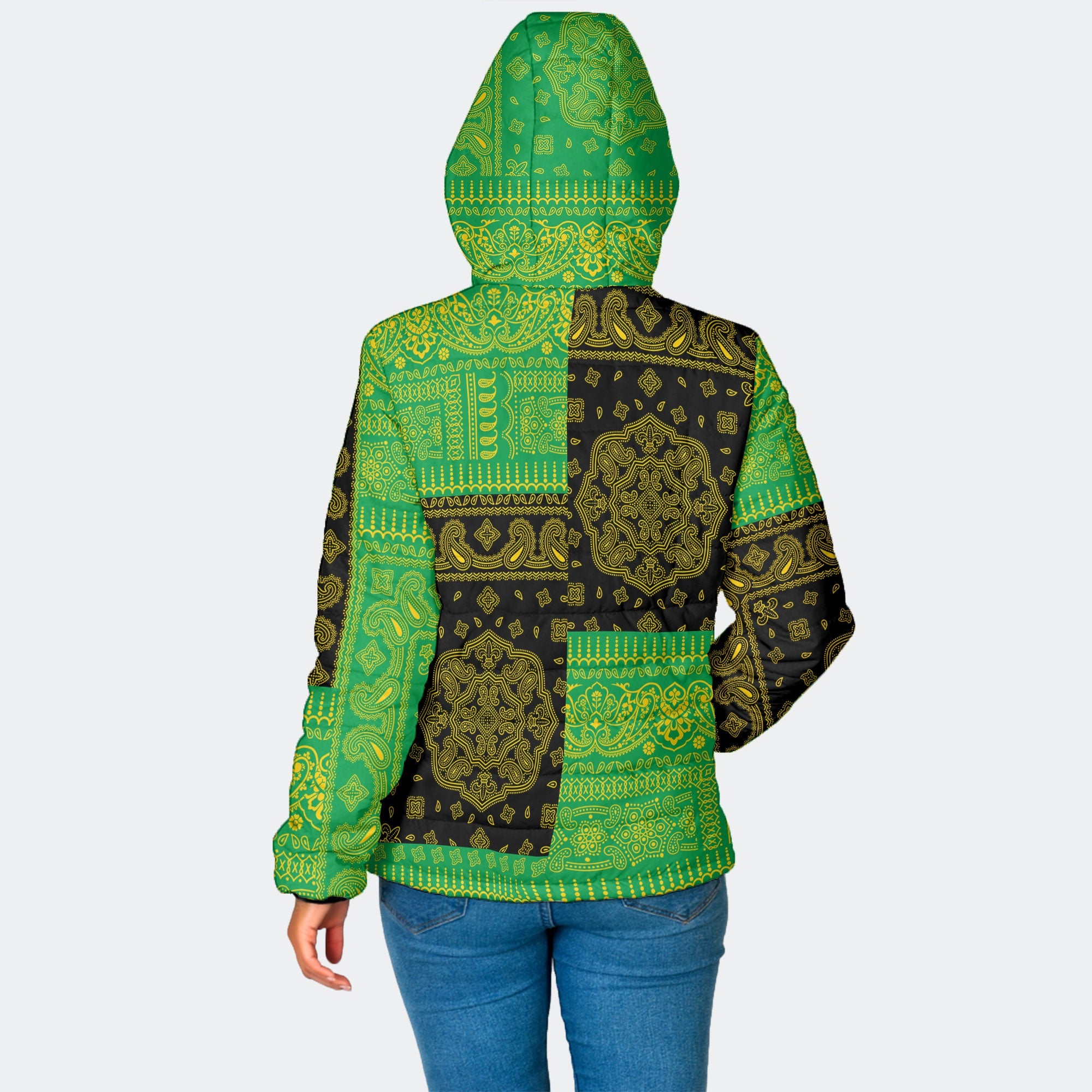 Dominica Women Hooded Padded Jacket Flag And Paisley Basic Style 2