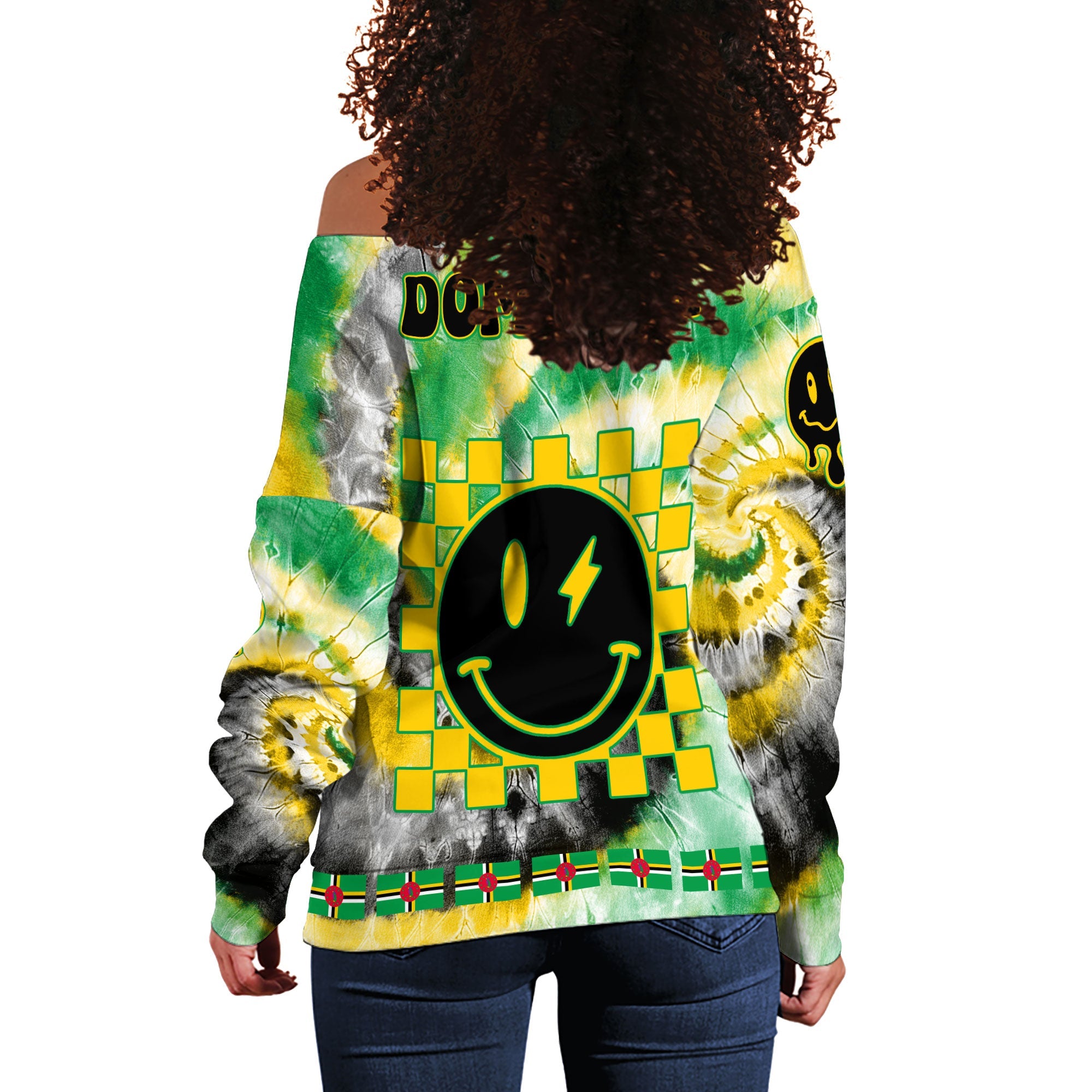 Dominica Women Off Shoulder Sweatshirt Custom Tie Dye Style 1