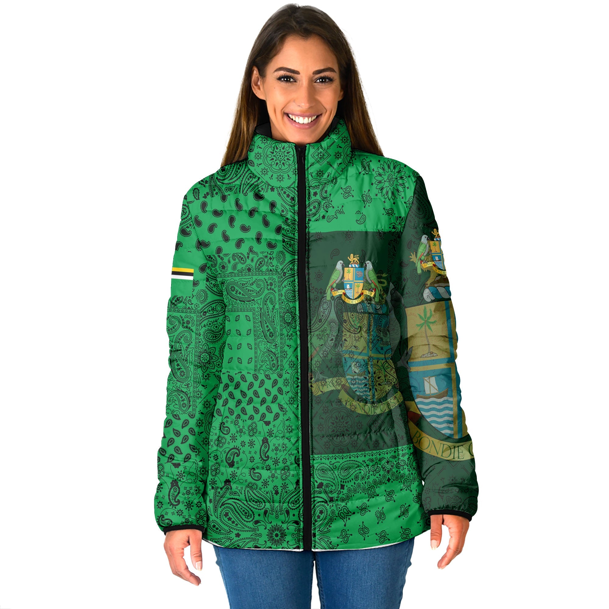 Dominica Women Padded Jacket Paisley Flag And Skull Style 1