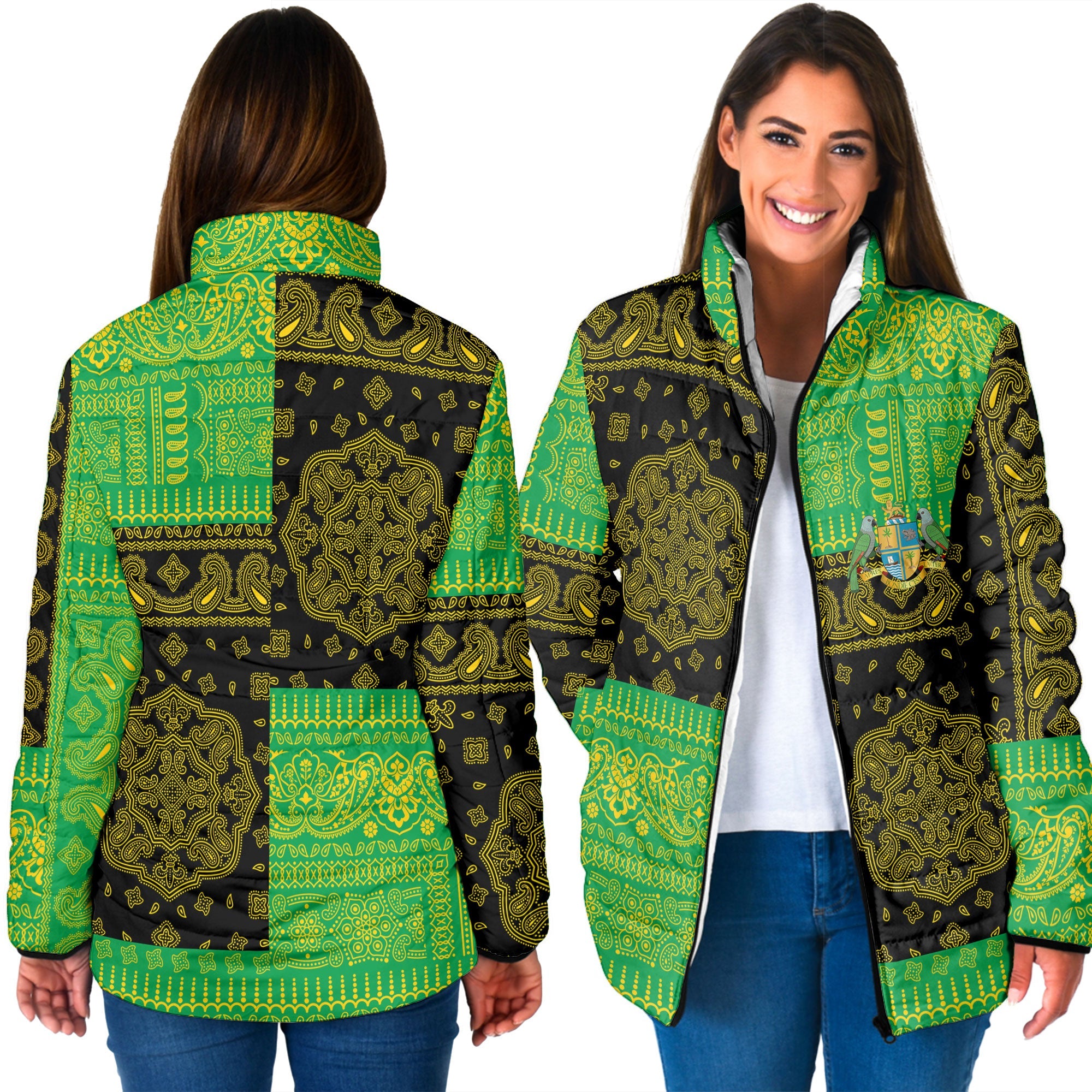 Dominica Women Padded Jacket Flag And Paisley Basic Style 3