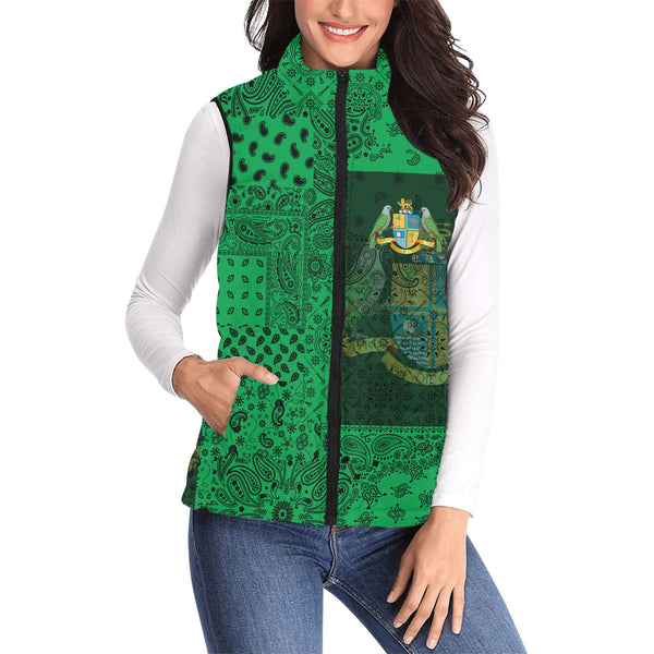 Dominica Women Padded Jacket Vest Paisley Flag And Skull Style 1