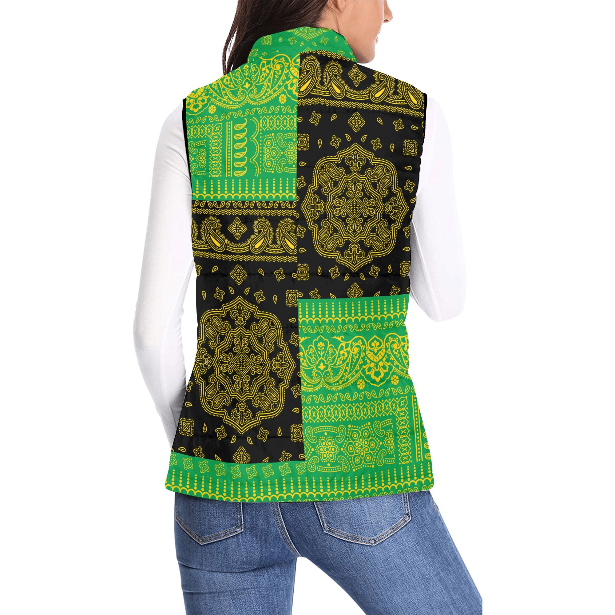 Dominica Women Padded Jacket Vest Flag And Paisley Basic Style 2