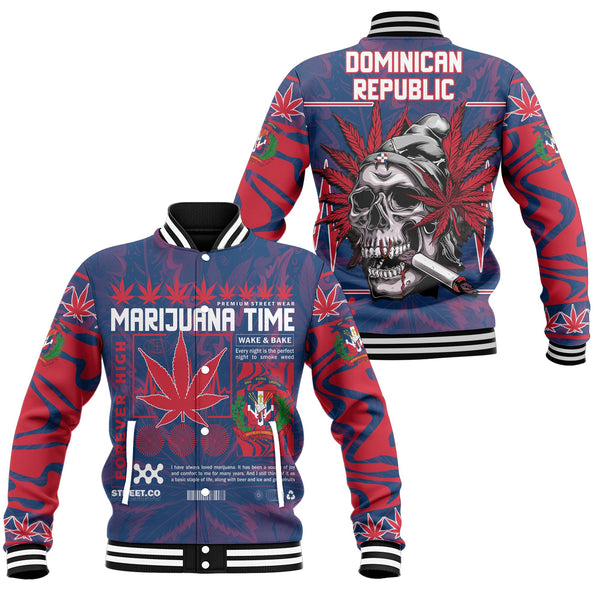 Dominican Republic Baseball Jacket Flag & Coat Of Arms Marijuanas Style