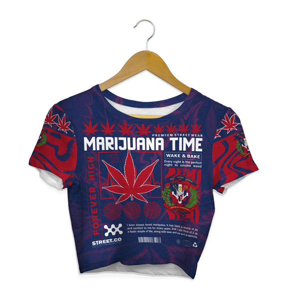 Dominican Republic Crop Top T Shirt Flag & Coat Of Arms Marijuanas Style