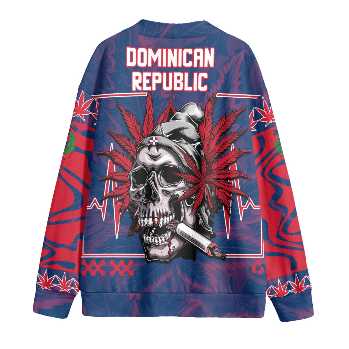 Dominican Republic Fleece Cardigan Flag & Coat Of Arms Marijuanas Style