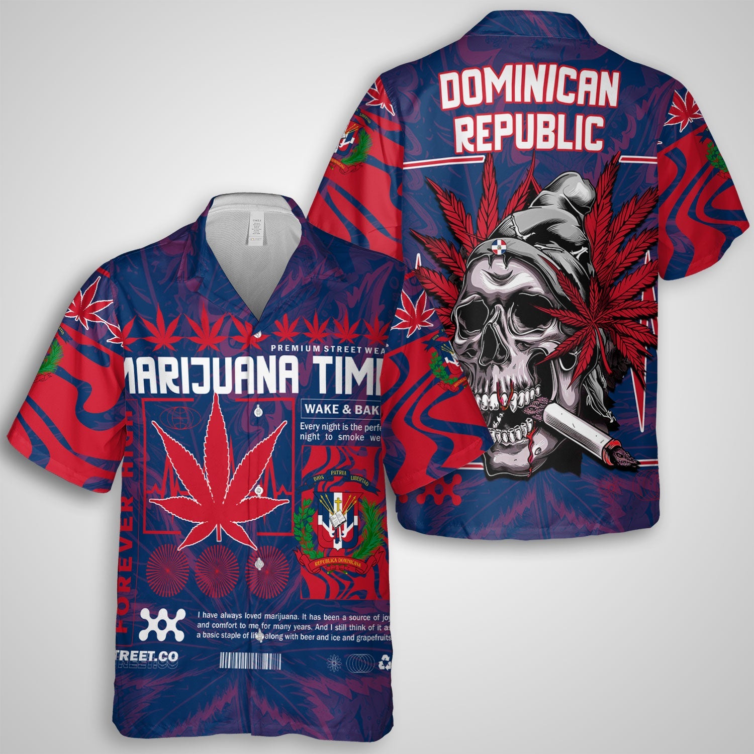 Dominican Republic Hawaiian Shirt Flag & Coat Of Arms Marijuanas Style