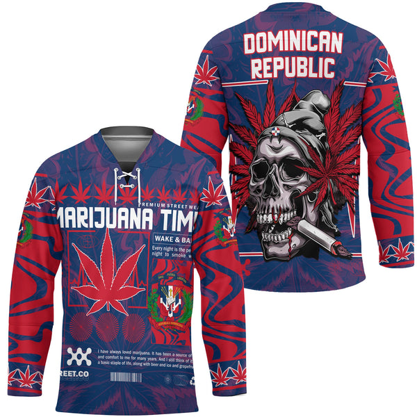 Dominican Republic Hockey Jersey Flag & Coat Of Arms Marijuanas Style