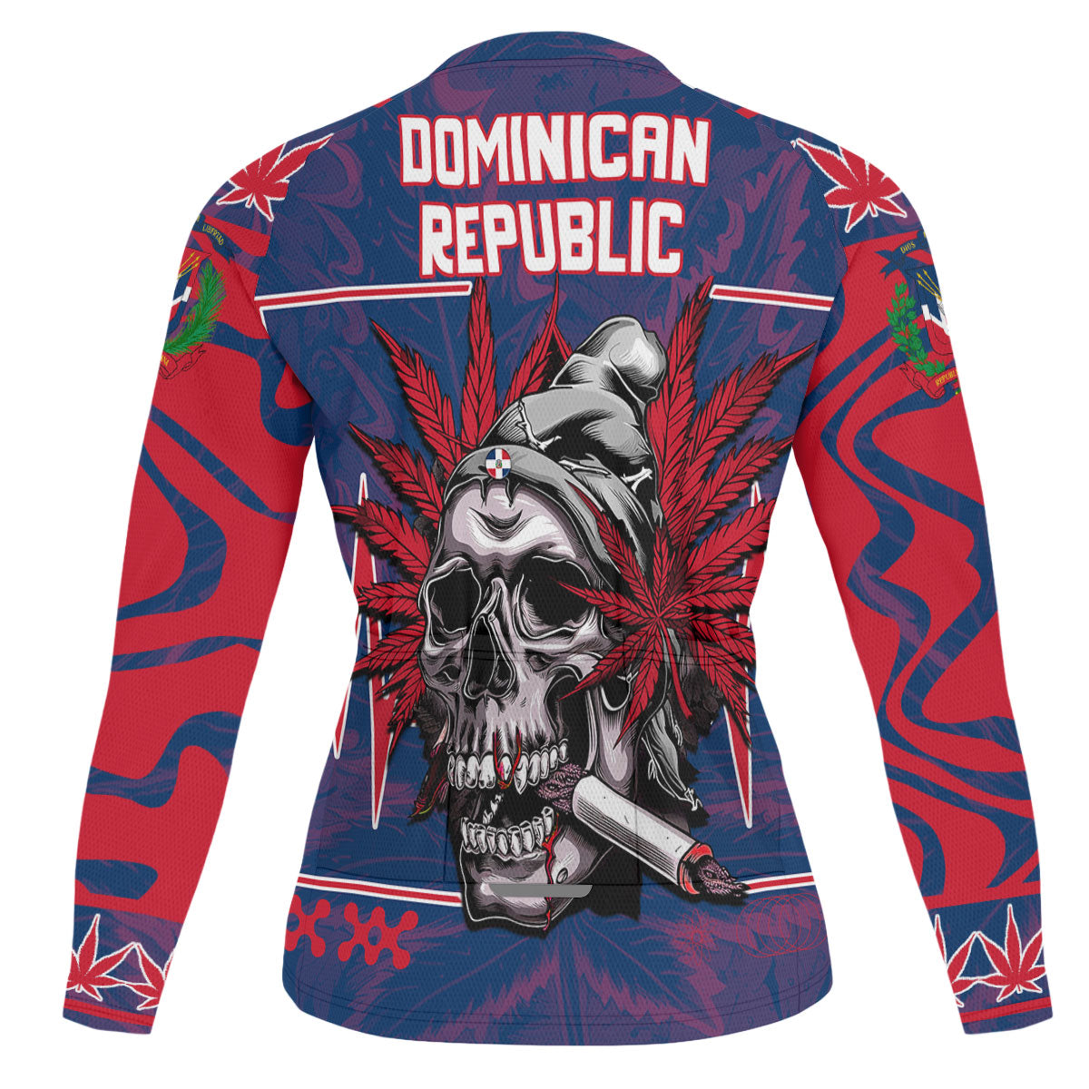 Dominican Republic Men's Cycling Jersey Long Sleeve Flag & Coat Of Arms Marijuanas Style