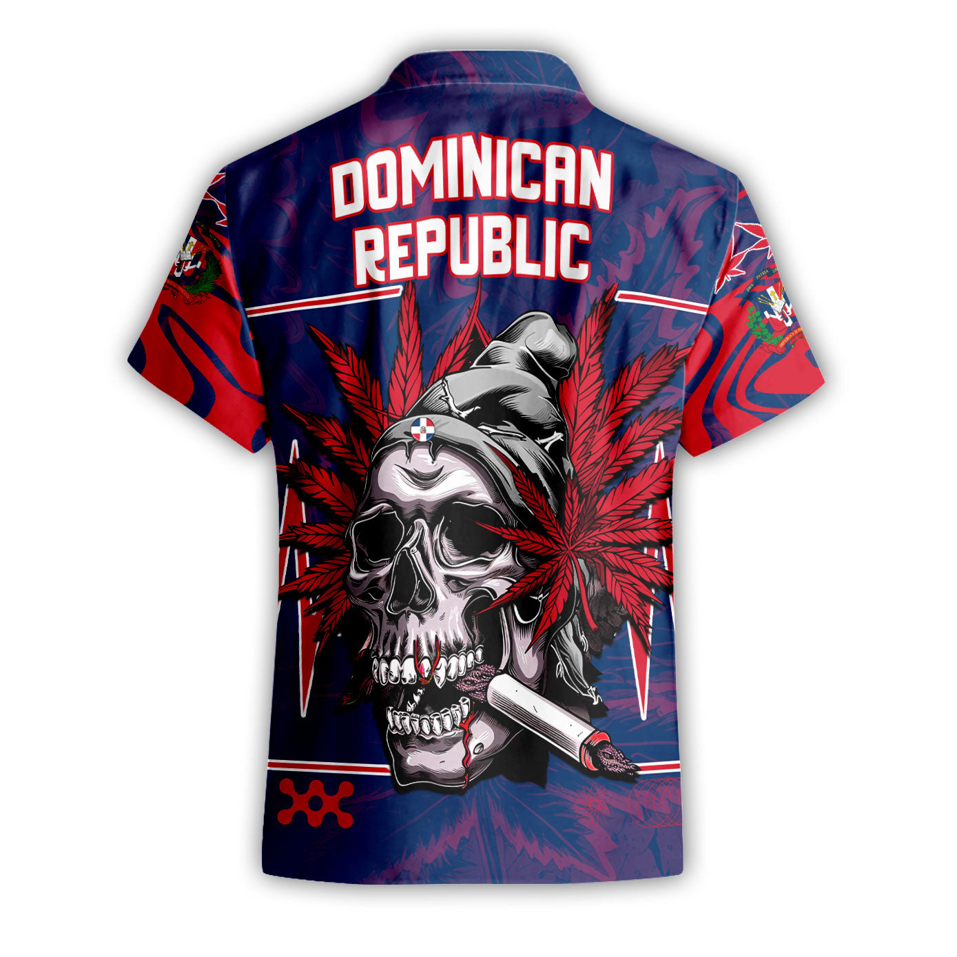 Dominican Republic Short Sleeve Shirt Flag & Coat Of Arms Marijuanas Style