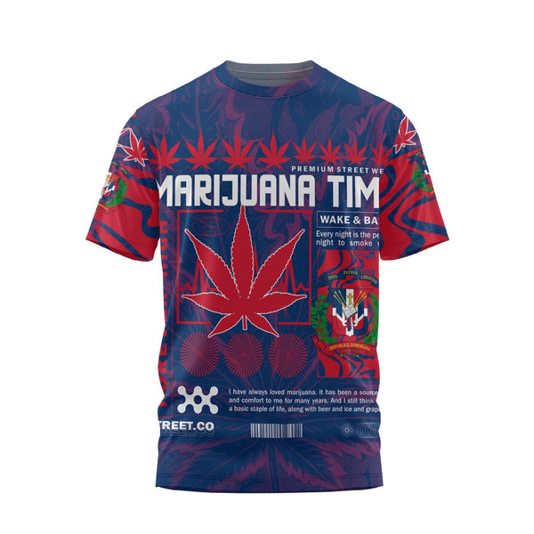 Dominican Republic T Shirt Flag & Coat Of Arms Marijuanas Style