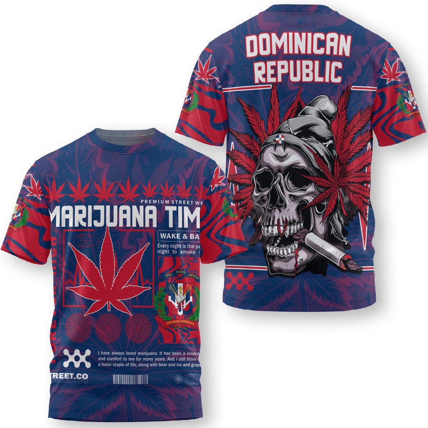 Dominican Republic T Shirt Flag & Coat Of Arms Marijuanas Style