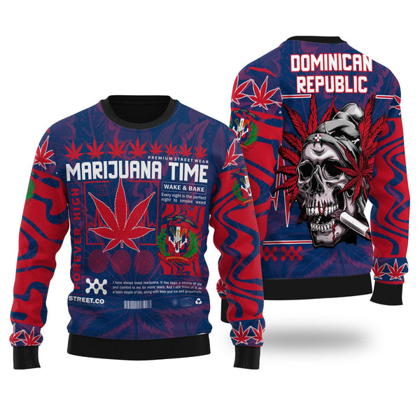 Dominican Republic Ugly Sweater Flag & Coat Of Arms Marijuanas Style