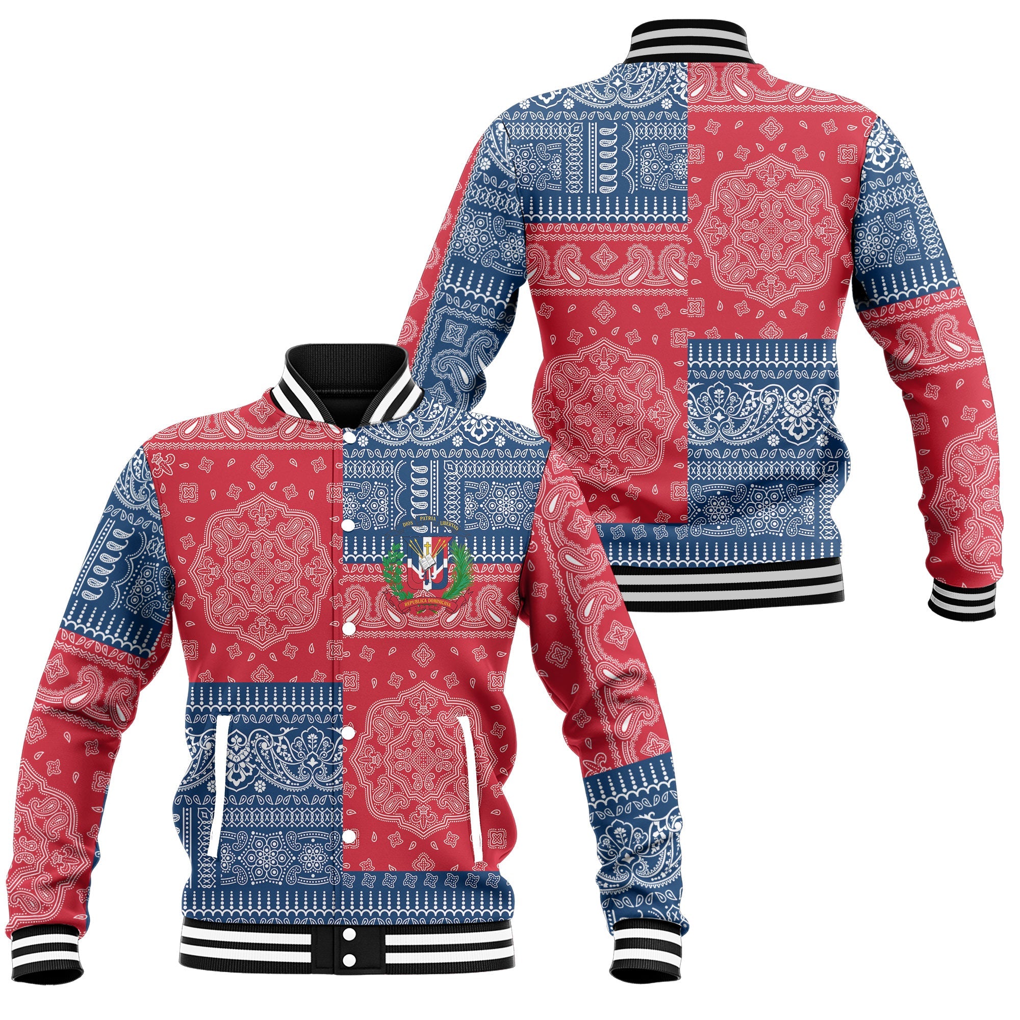 Dominican Republic Baseball Jacket Flag And Paisley Basic Style 1