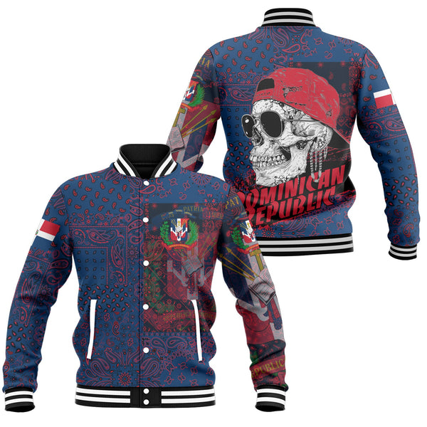 Dominican Republic Baseball Jacket Paisley Flag And Skull Style 1