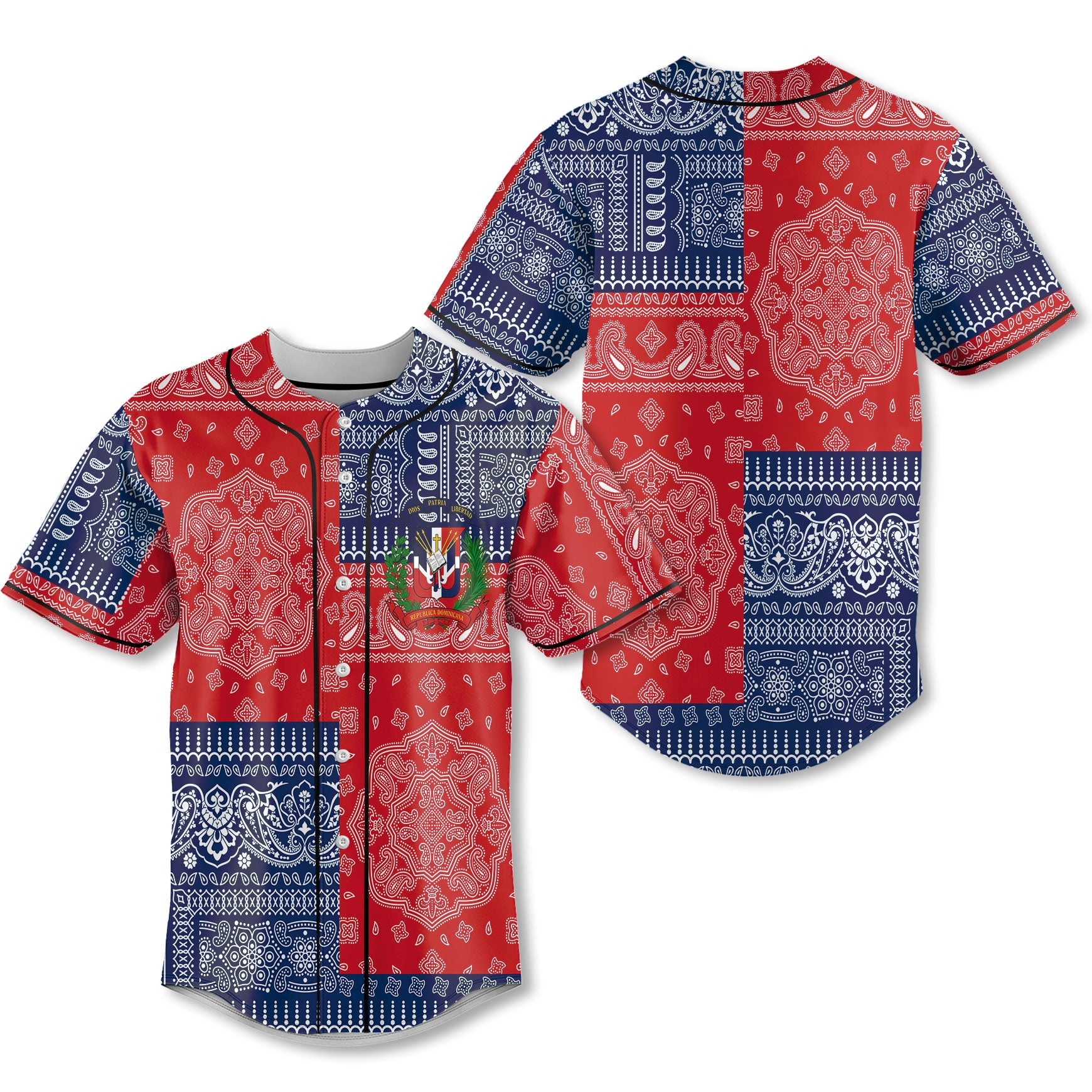 Dominican Republic Baseball Jersey Flag And Paisley Basic Style 1